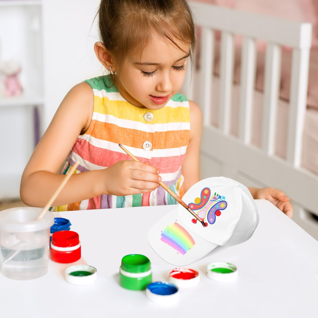 STOBOK 10Pcs Plain Blank Cotton Baseball Caps - DIY Kids Painting Hats for Art Craft, White Sun Hats for Outdoor Sports image number 3