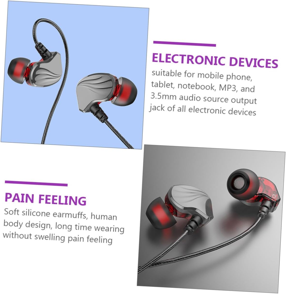 HONMEET 3.5Mm Plug In-Ear Earphones Wired Bass Headphones Microphone for Mobile Phones and Tablets, Gunmetal Color Corded Headset Suitable for Calls and Music image number 5