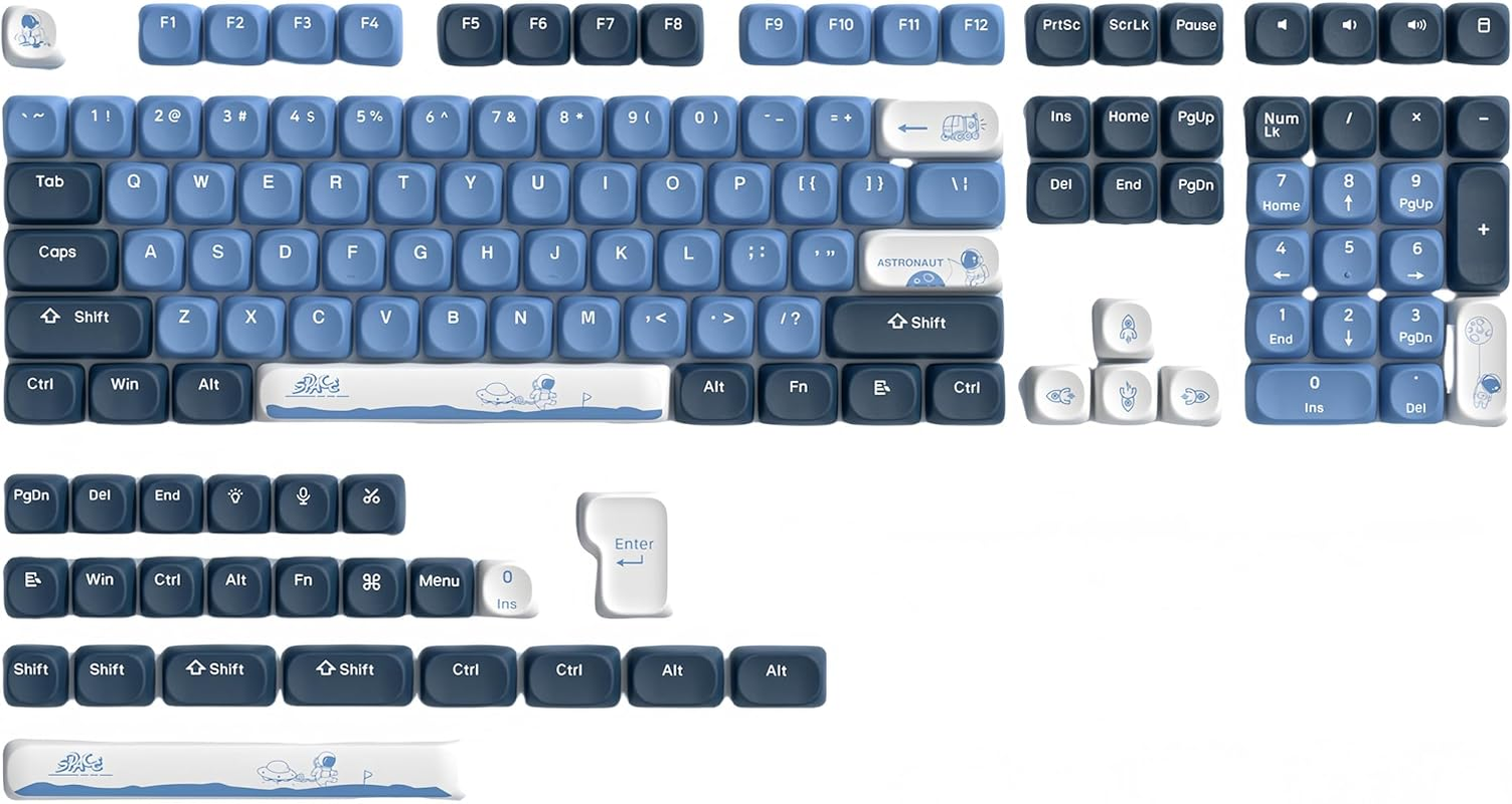 Dagaladoo XVX 140 Keys Space Keycaps, PBT Keycaps Full Set, Double-Shot Dye Sublimation Mechanical Keyboard for 60% 65% 75% 100% Cherry Gateron MX Switches, Blue/Black