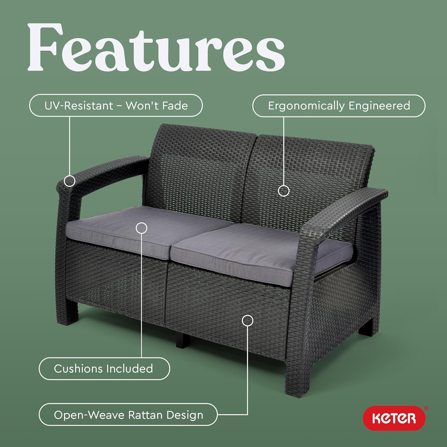 Keter Corfu Outdoor Four Seater Lounge Set, Graphite image number 2