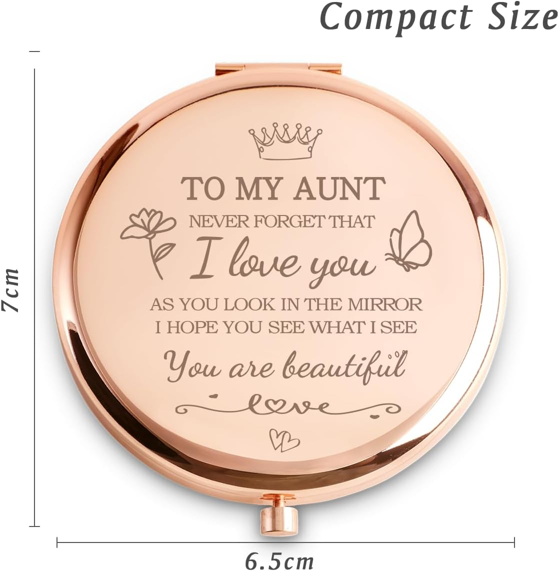 Aunt Gift from Niece Nephew, Personalized Compact Mirror, Sentimental Birthday Gifts for Aunt Auntie - Aunt image number 5