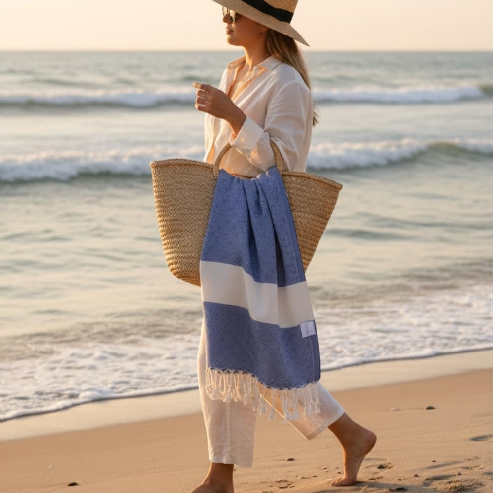 Mystilo Beach Towel Sauna Towel XXL - Thick, Soft Bath Towel 100 X 200 Cm, Quick-Drying - Premium Hammam Towel with Diamond Pattern for Men, Women (Royal Blue)