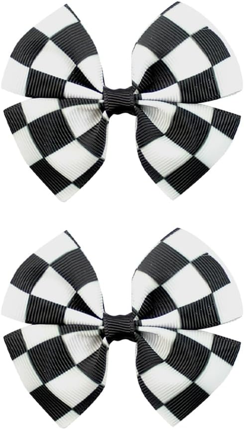 2 Pack Plaid Flag Black and White Buffalo Plaid Hair Bows Crocodile Hair Clips for Women and Girls image number 2