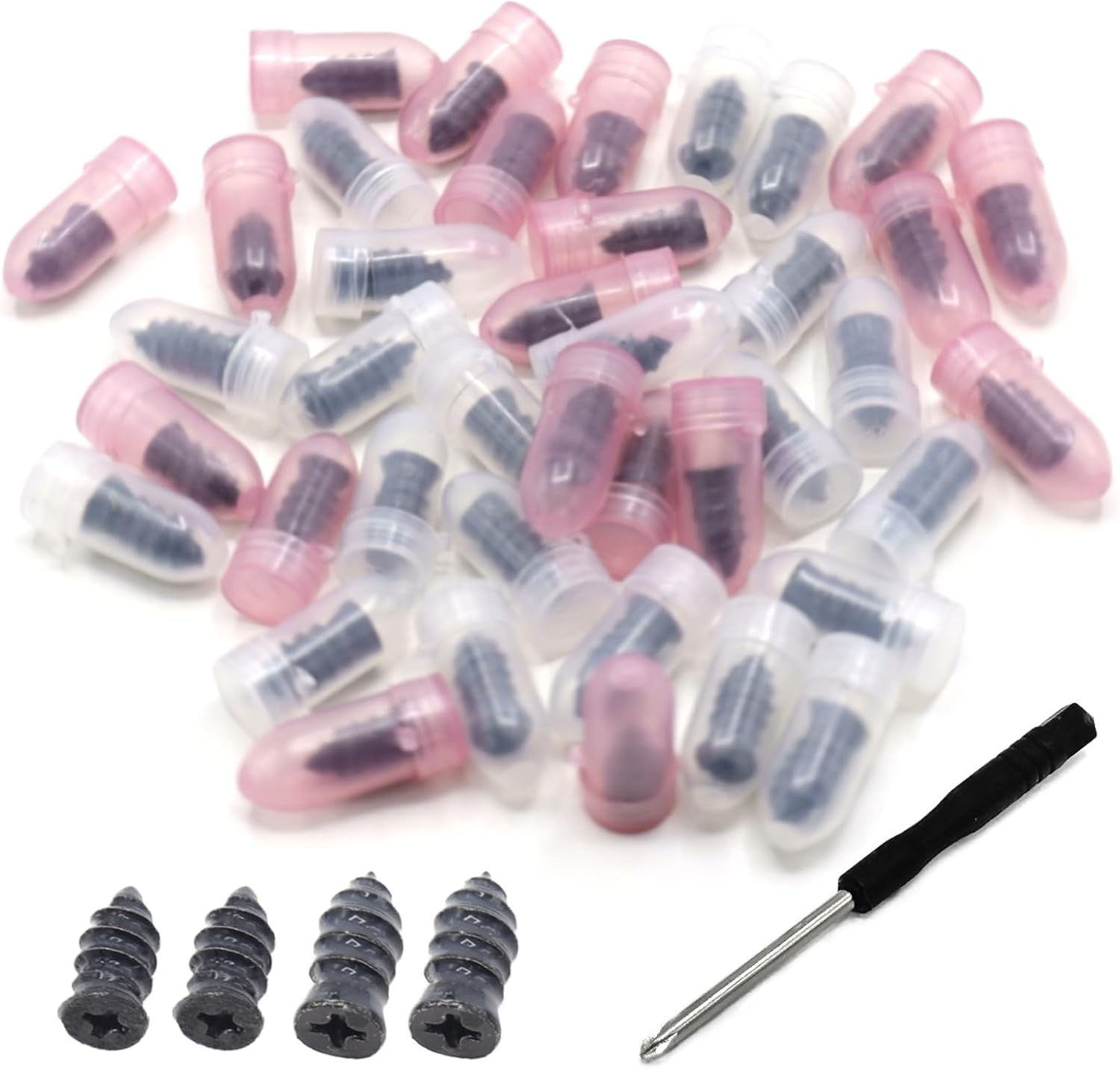 Pack of 40 Black Tire Repair Nails, 2 Size Fast Tool Self-Service Tire Repair Plugs with Screwdriver, Vacuum Tire Mending Nail with Rubber Surface for Auto Car Motorcycle Tire Rapid Repair image number 1