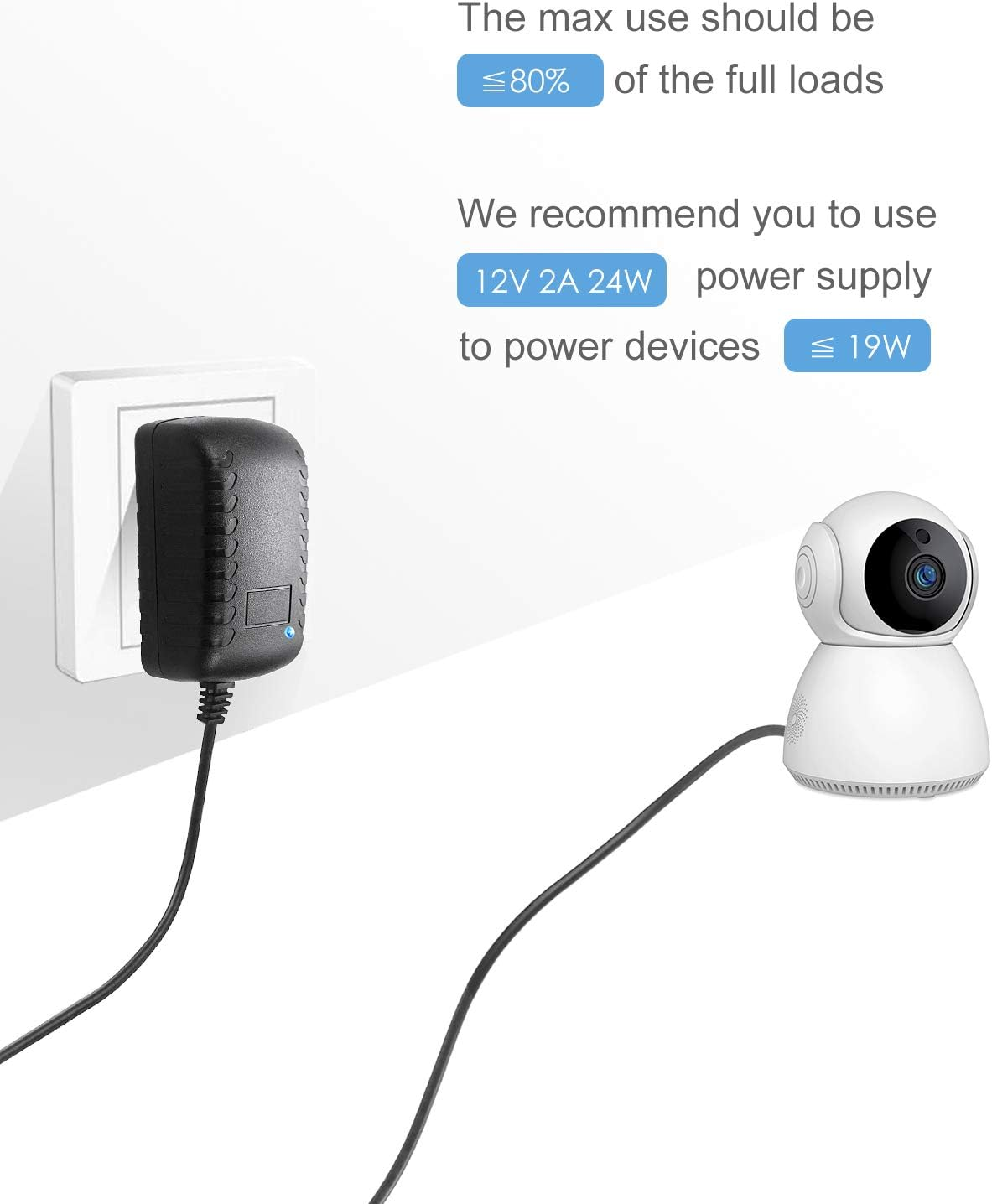 ALITOVE 12V DC Power Supply 2A 24W AC/DC Adapter 220~240V AC to DC 12 Volt 2 Amp 1.8A 1.5A 1.2A Converter with 5.5 X 2.5Mm 2.1Mm Plug for LED Strip Light CCTV Security Camera BT Speaker Webcam Router