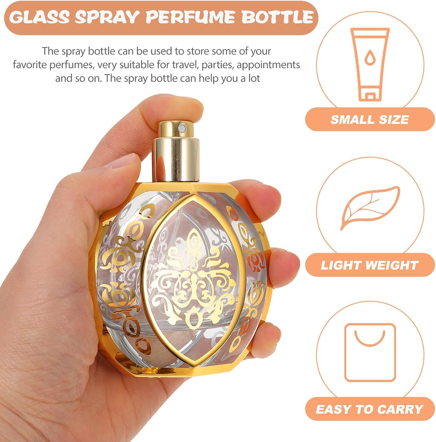 Zerodeko Vintage Glass Perfume Bottle with Gold Stamping Refillable Spray Atomiser for Travel and Cosmetic Liquids Portable Fragrance Dispenser image number 1