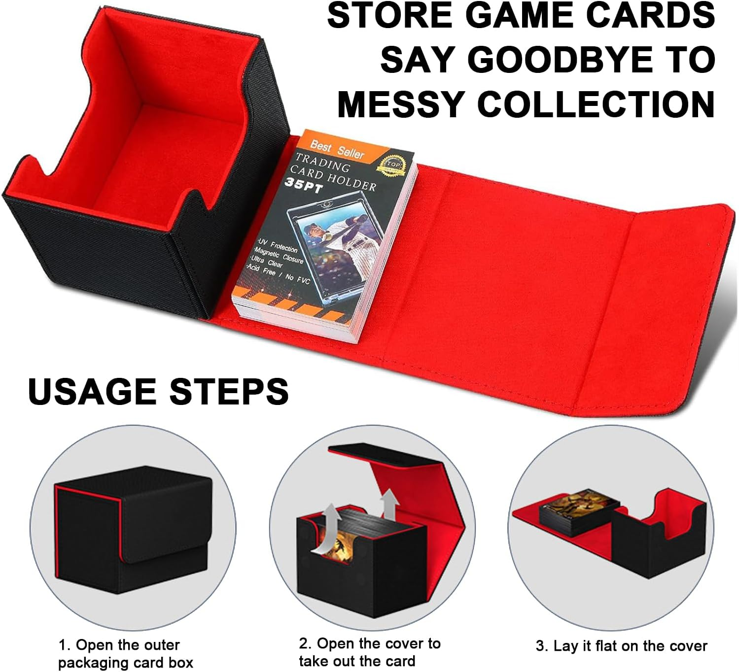 2 Boxes Leather Deck Boxes, Large Size Fit 100+ Sleeved Cards, Compatible with MTG TCG image number 1