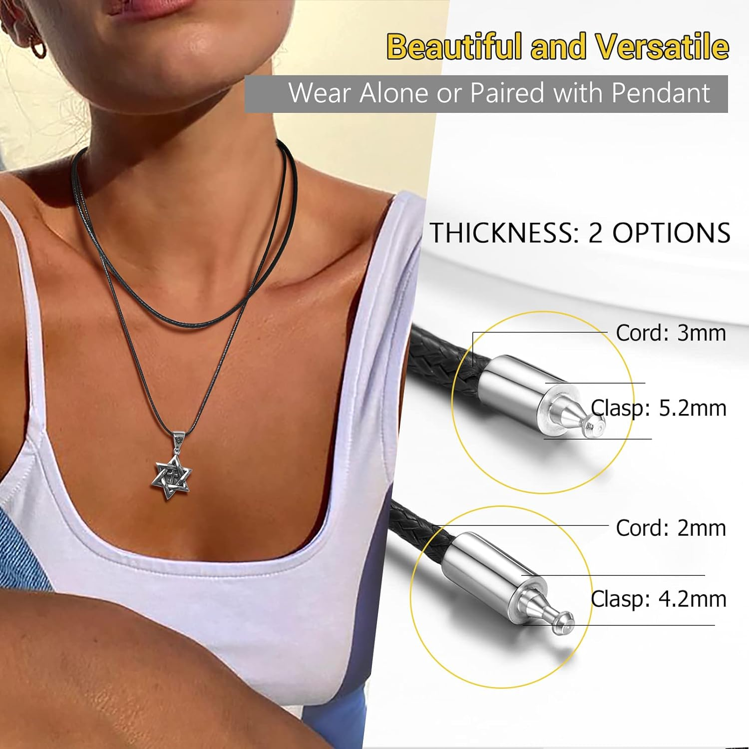 PROSTEEL Black/Brown Waxed Rope Braided Leather Necklace Cord Sturdy Soft Comfortable, 41-76Cm, Stainless Steel Durable Clasp, Come Gift Box image number 6