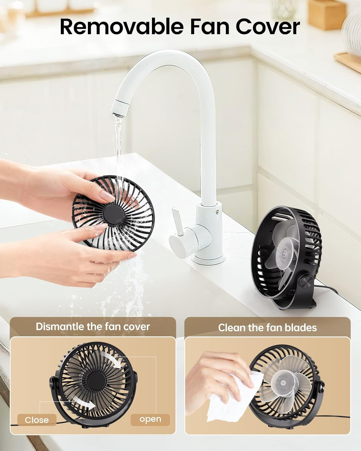 Tripole Desk Fan USB Powered Portable Fans 5 Inch Mini Quiet Fan with 3 Speeds, 360&deg;Rotation Head Small Cooling Fan for Desktop Office Home Travel, Black image number 6