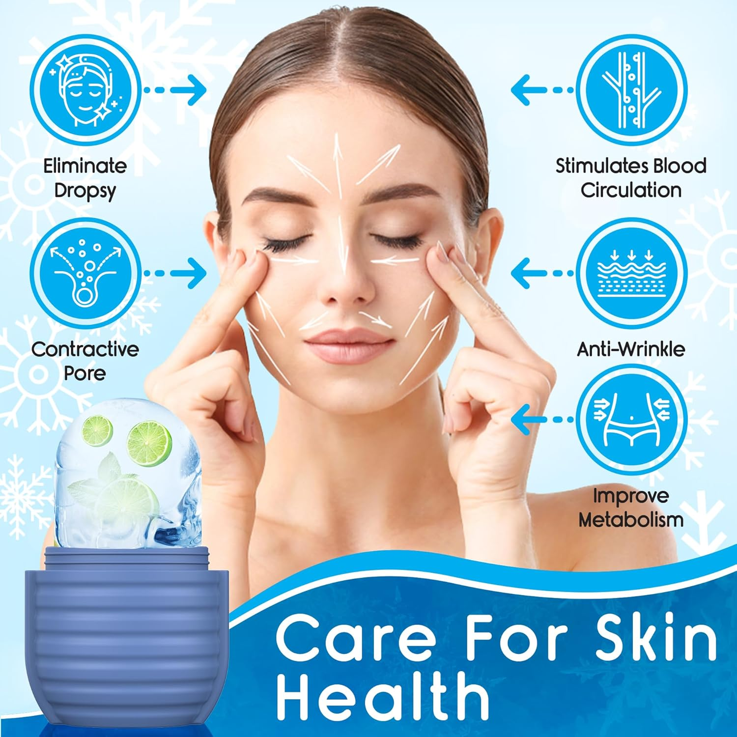 2Pcs Ice Roller for Face and Eye, Ice Face Roller, Reusable Silicone Ice Mold for Face, Facial Beauty Ice Roller Skin Care Tools for Shrink Pores anti Wrinkle Reduce Puffiness (Blue + Pink) - Black image number 3