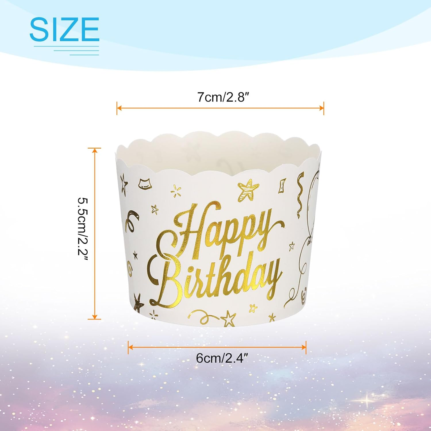 HARFINGTON 50Pcs Paper Baking Cups 6Oz Cupcake Wrappers Scalloped Muffins Cases Liners Disposable Greaseproof Containers for Birthday Party, Birthday Pattern