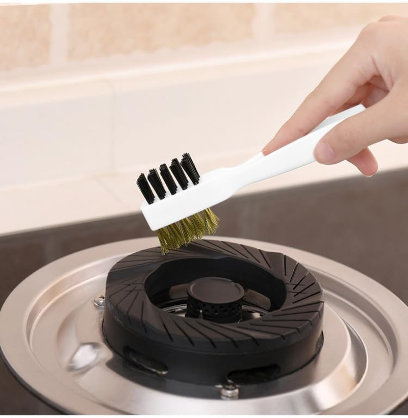 Kitchen Cleaning Scrub Brush - Deep Gas Stove Brass Wire Brushes with Stiff Bristles & Cooktop Scraper, Scrubber for Range Hood Grease Grime, Rust Cleaner for Pot Pan (White, 19 * 2 * 4.5CM)
