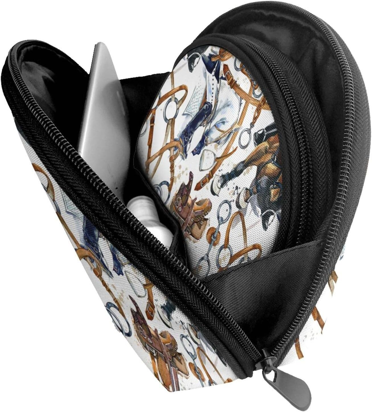 Cozimangoe Coin Pouch Makeup Bags Set, 2 Piece Shell Shape Cosmetic Bag with Pockets for Daily Travel Handbag Lipstick Keys Toiletry, Personalized Horse Racing Harness Horse image number 3