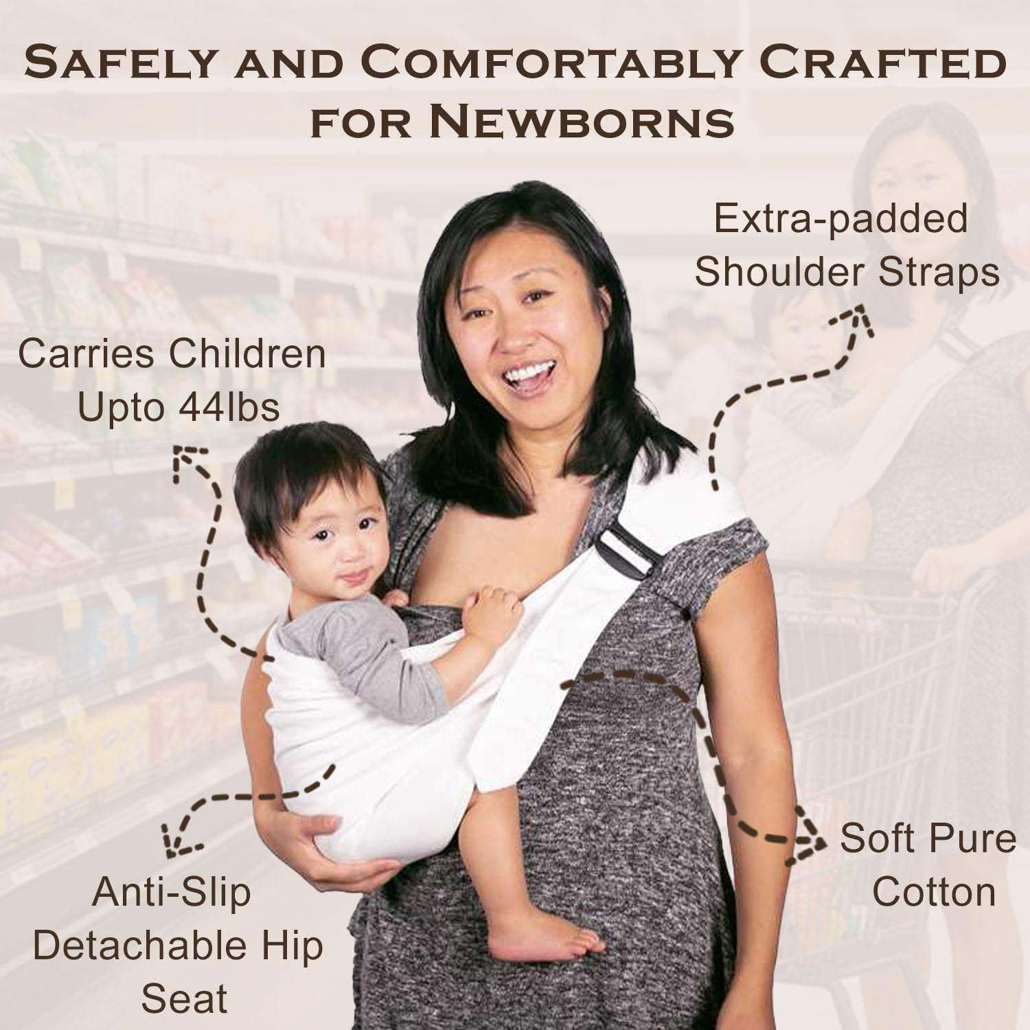 Baby Wrap Carrier | All-In-1 Original Breathable Baby Sling | Baby Carrier Newborn to Toddler | Baby Wrap Sling | Lightweight Baby Carrier Sling image number 6