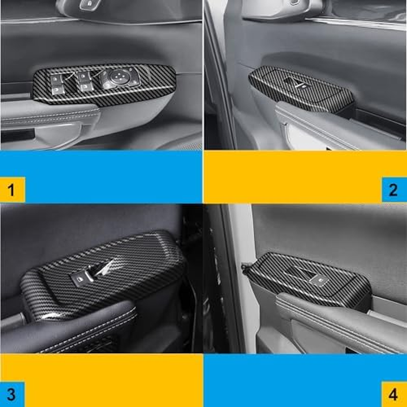 4Pcs Door Armrest Window Lift Trim Switch Panel Protective Cover Car Accessories Compatible with Ford Ranger 2022 2023 2024 Carbon Fiber Interior Trim Cover ABS image number 2