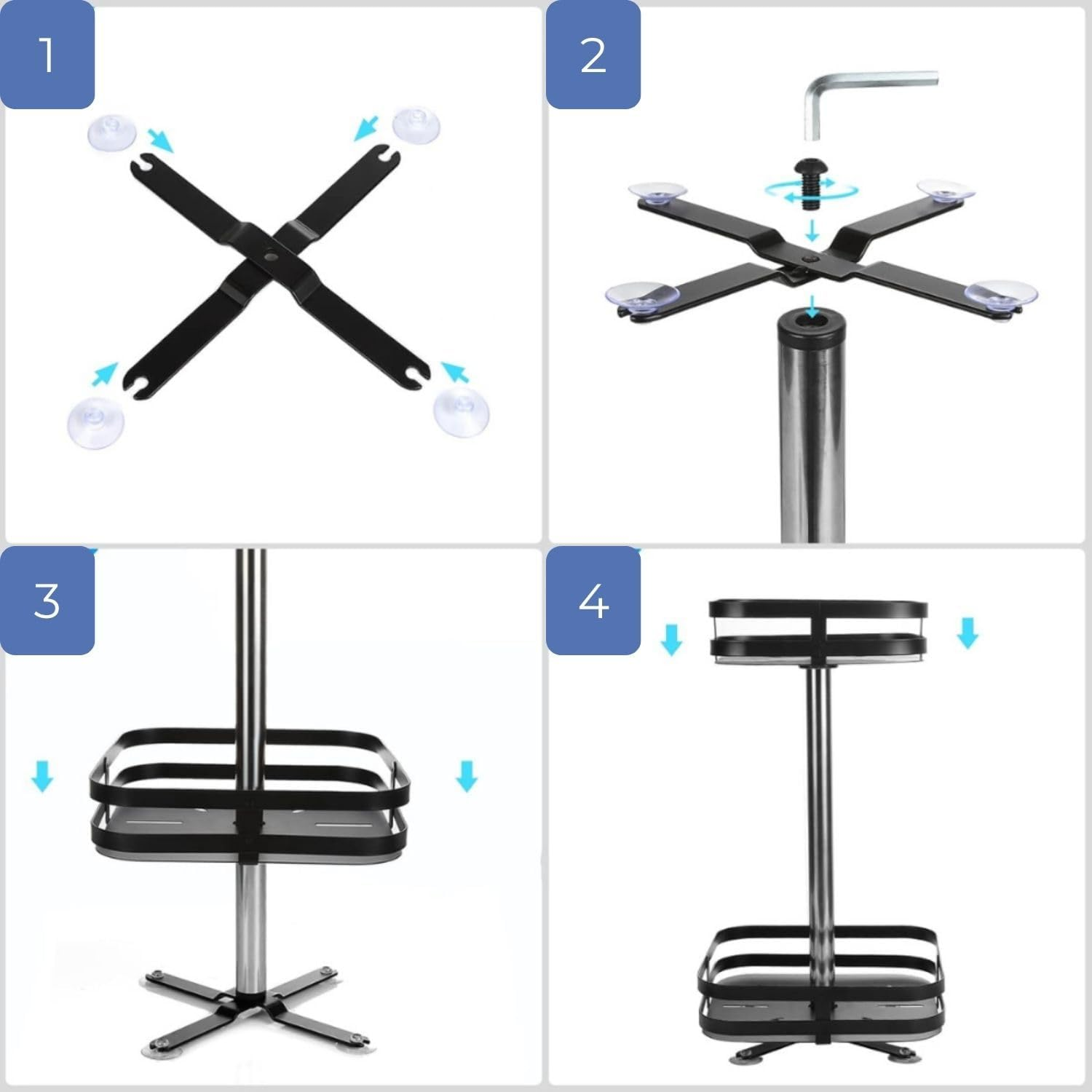 Gominimo 2 Tier 360&deg; Rotating Carbon Steel Spice Rack in Square Shape for Kitchen Table Pantry Countertop, White image number 4