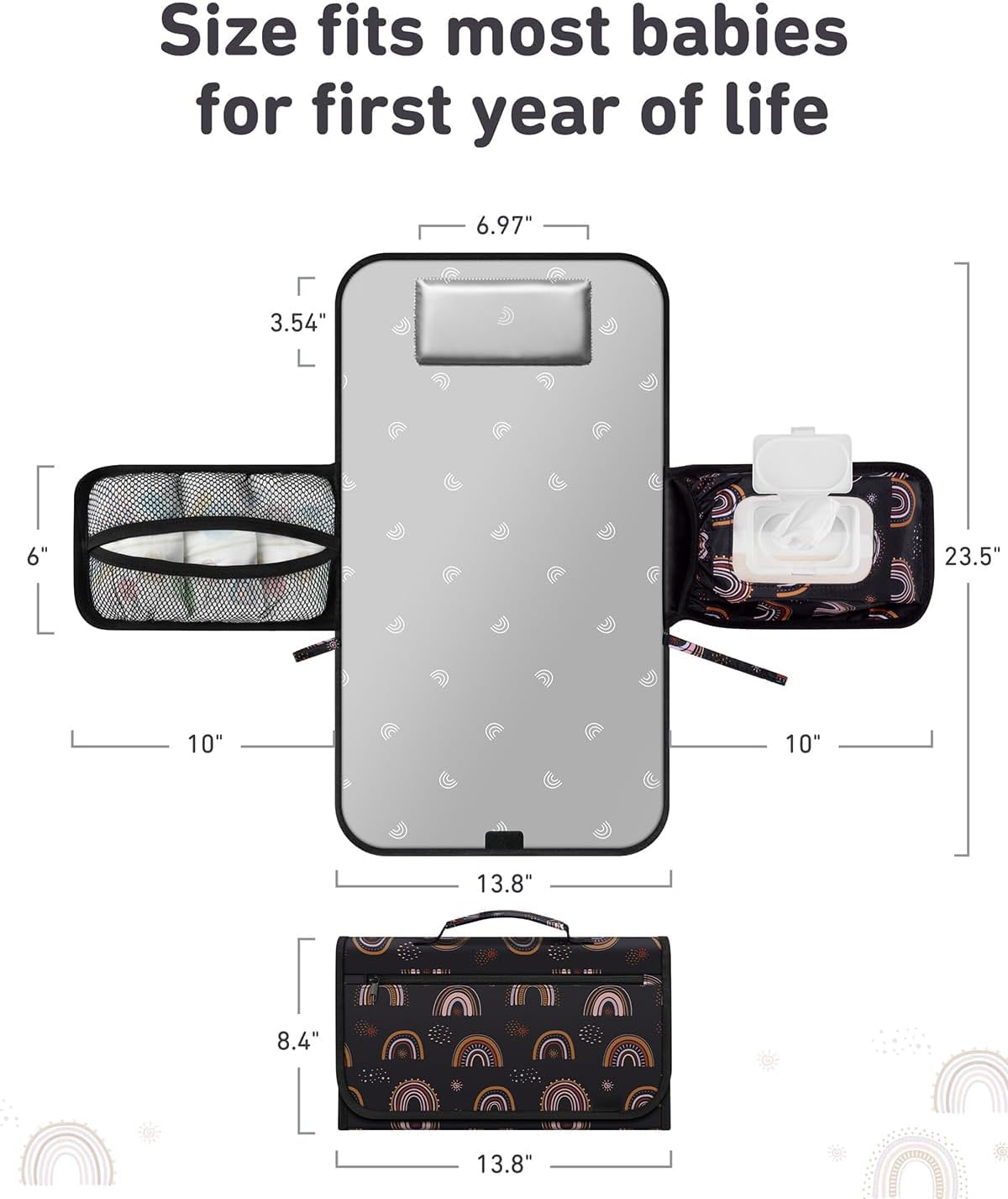 ZONEY Baby Changing Mat, Multipurpose Waterproof Wipeable Diaper Pad, Portable Diaper Changing Pad, Foldable Baby Changing Pads for Bed Protection, Travel Diaper Change Mat for Baby, Newborn Essentials image number 4