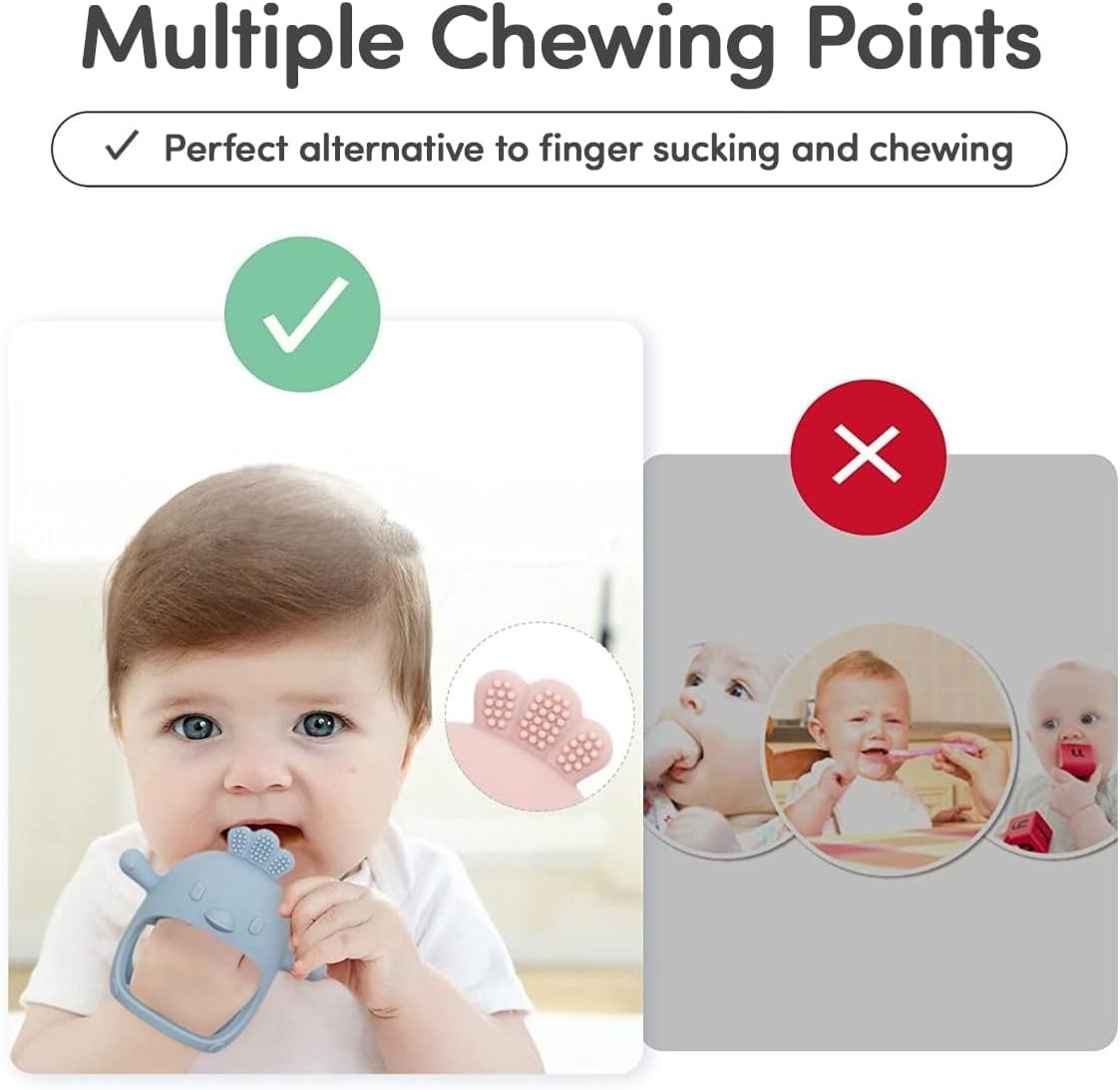 2 Pack Silicone Teething Mitten for Soothing Teething Pain Relief, BPA Free anti Dropping Wrist Hand Teether Toy, Baby Chew Toys for Sucking Needs (Chick - Blush Ivory) image number 6