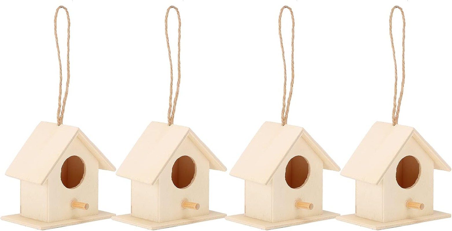 Wood Bird Houses for Outside, 4PCS Wooden Bird House for Finch Bluebird Hanging Birdhouse Garden Country Cottages, Bird Nests Breeding Box Cage for Garden DIY Decor image number 4