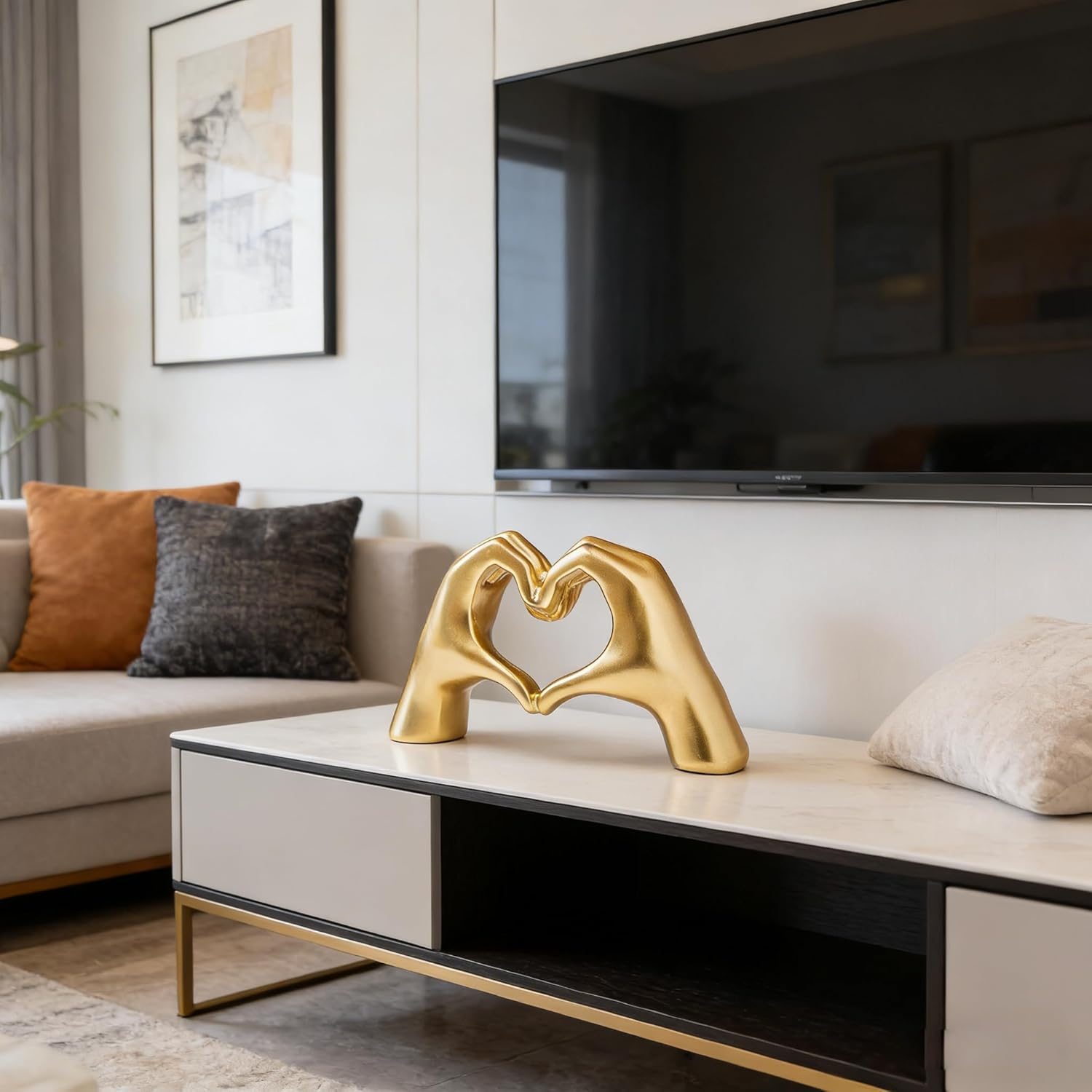 Small Heart Hands Sculpture Decor for Living Room Bedroom Bookshelf Coffe Table, Love Finger Statue Modern Aesthetic Home Decor, Unique Women'S Gifts for Wedding Birthday Valentine'S Day (Gold) image number 2