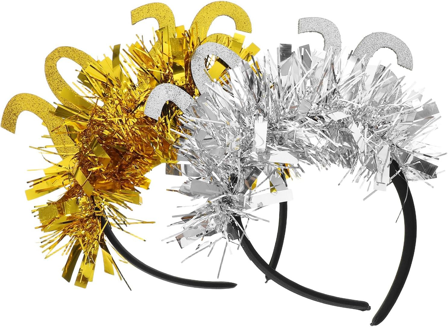LOGOFUN 2PCS New Year Eve Headband 2026 Tassal Head Boppers for Graduation Festival Party Favors and Hair Accessories - Golden & Silver image number 1