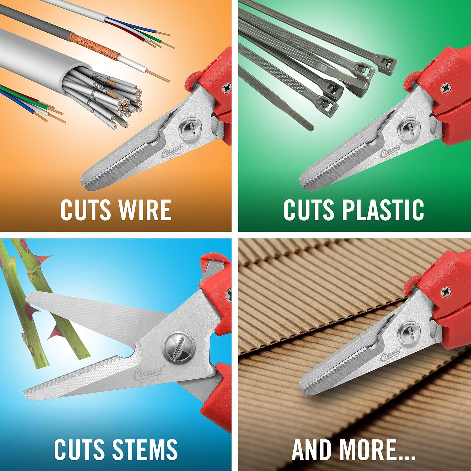 Clauss Spring-Action Stainless Steel Wire Cutters/Pruning Shears for Gardening, Red, 7.5&rsquo;&rsquo; (33503) image number 4