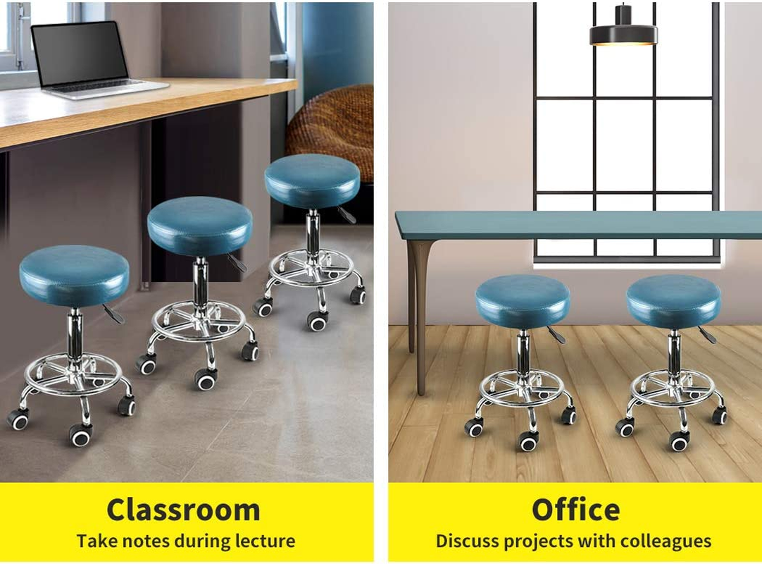 LEVEDE round 360&deg; Swivel Salon Stool, PU Leather 50-65Cm Height Adjustable Barber Stools, Rolling Chair for Home, Office, Spa, Lab (Teal) image number 5