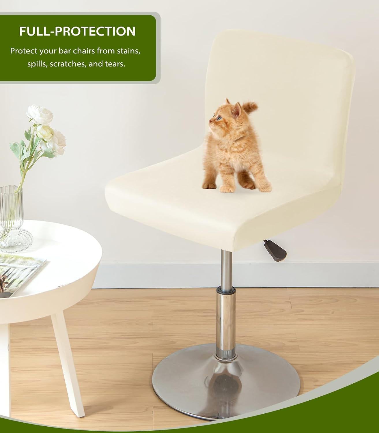 Gollense Bar Stool Covers Set of 4 Stretch Pub Counter Stool Chair Covers with Backs, Square Swivel Barstool Seat Slipcover with Elastic Bottom for Low Short Back Dining Chair (Beige)