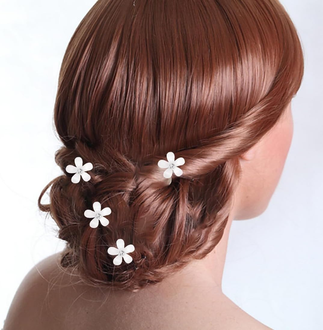 SGERUFZ 10Pcs Mini Flower Hair Clips with Rhinestones Cute Decorative Wedding Hair Clips Flower Hair Pins Flower Hair Accessories image number 2