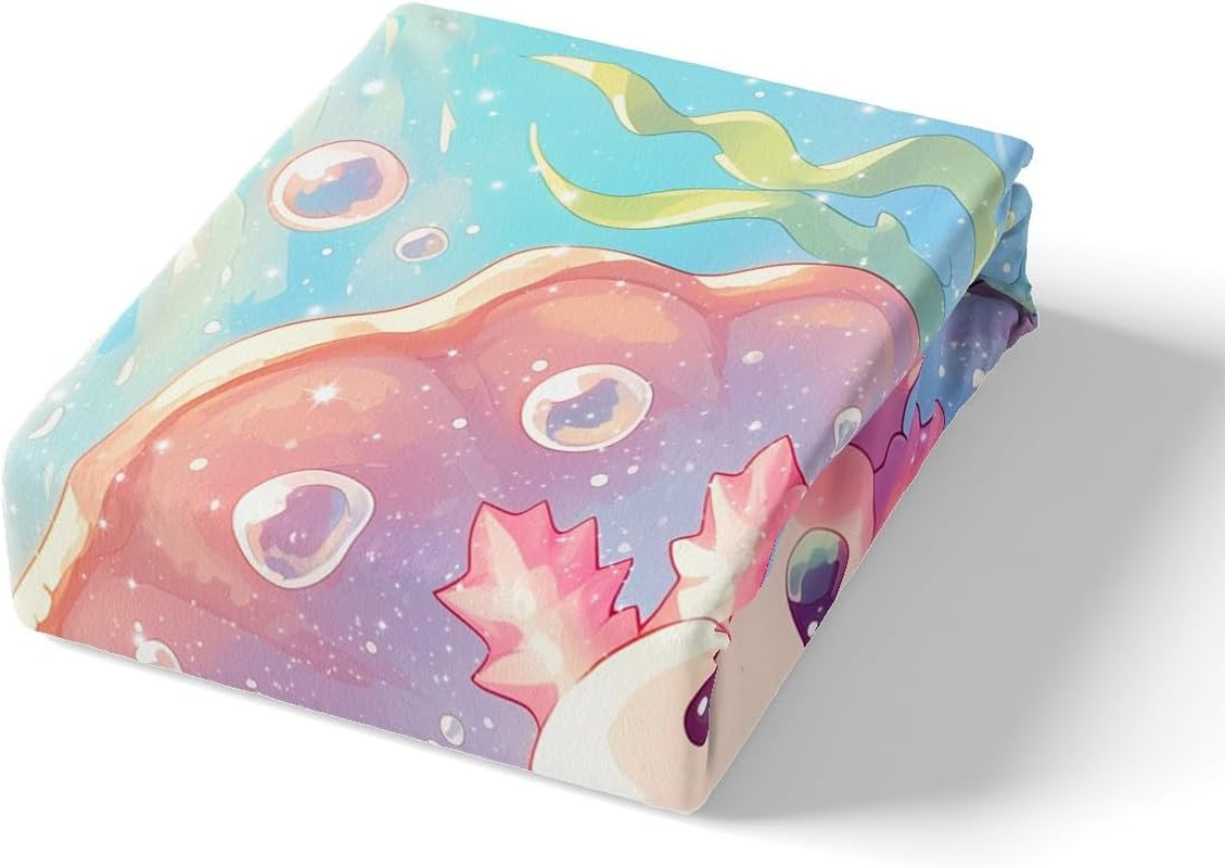Loussiesd Cute Axolotl Bedding Set for Girls Boys Kids Single Size Cartoon Salamander Comforter Cover Set Kawaii Ocean Sealife Duvet Cover Ocean Bedspread Cover 2Pcs Pink Quilt Cover image number 2