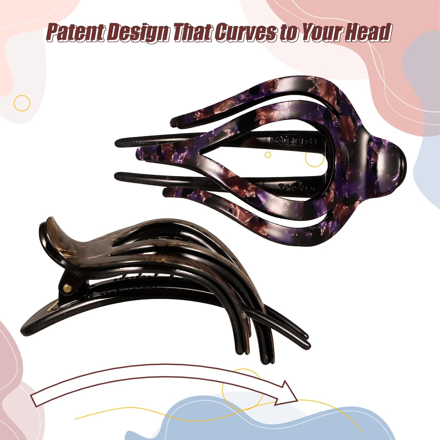 JOELELI 6 Pcs French Concord Flat Hair Clip Claw Alligator Oval Hair Clips No Slip Duckbill Hair Barrettes Heart Style Ponytail Hair Clamps for Women Girls Thick Thin Hair image number 6