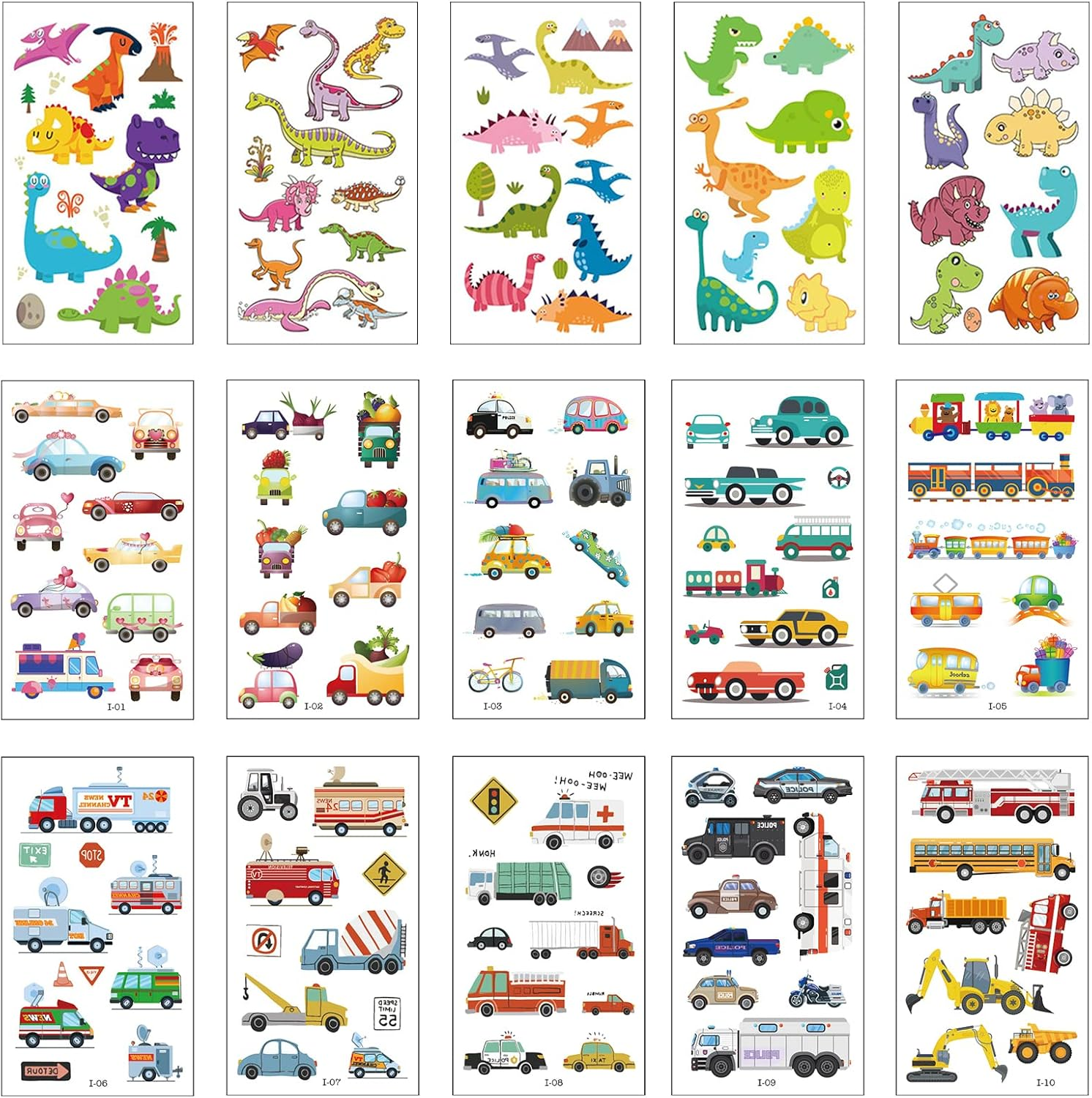 Apeso 30 Sheets Temporary Tattoos Kit for Kids, 300Pcs Fake Cute Tattoo Stickers Waterproof, Birthday Party Favor Christmas Stocking Stuffers (Dinosaur ＆ Sea Animal ＆ Vehicle) image number 4