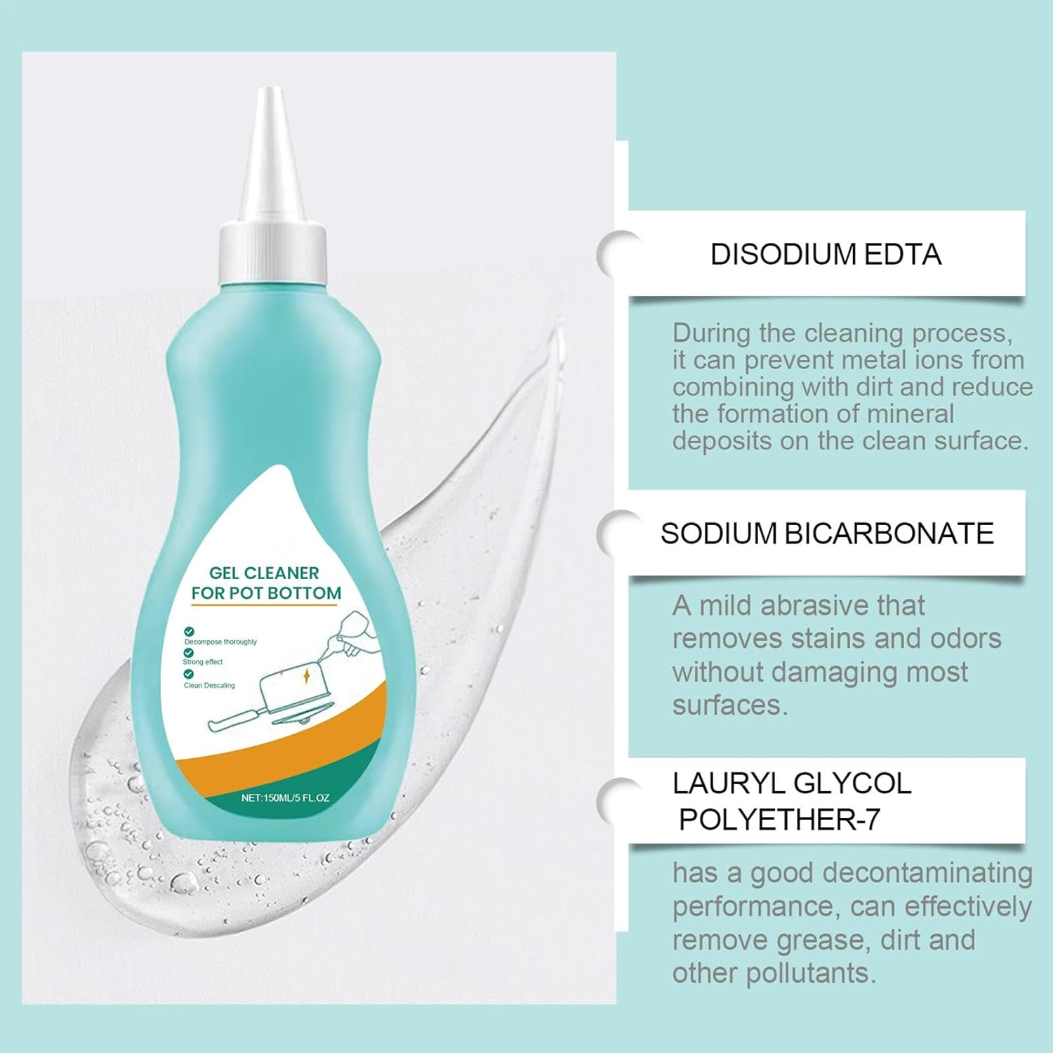 Magic Gel Cleaner for Pots and Pans, Household Cleaners 150Ml Wash Pot Gel Scale Cleaner, Effective Rust Remover Polishing Cleaner for Stove, Stainless Steel Cookware image number 3