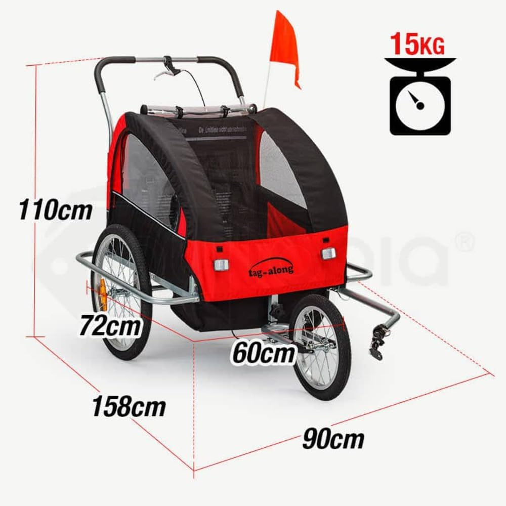 Tag-Along Kids Bike Trailer Child Bicycle Pram Stroller, Red image number 3