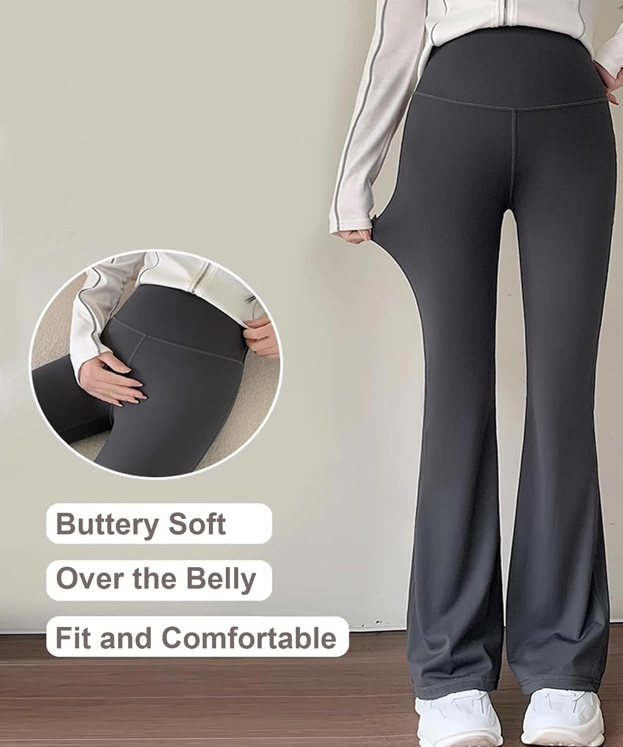 Maternity Leggings over Bump,Women'S Maternity Pants Pregnancy Yoga Pants Buttery Soft Petite Flare image number 4