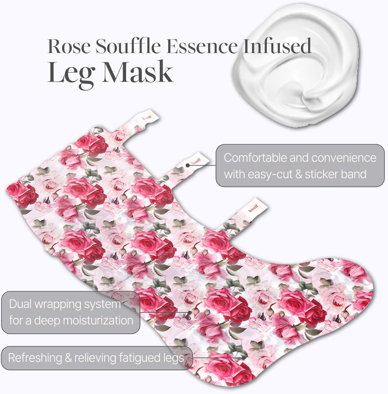 Rose Petal Satin Leg Mask 1 Pair, Foot & Leg Moisturizer, Cool down Feet & Relieve Leg Swelling, Leg Socks, Rose Scented Leg Relieving Mask with Arnica, Pumpkin, Coffee Seed Extract for Tired, Puffy Legs image number 6
