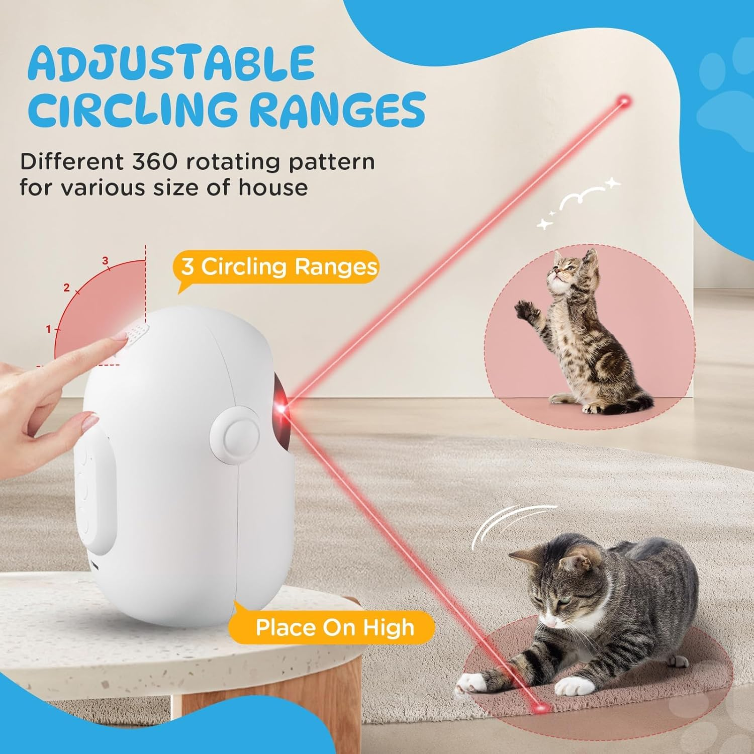 Koackl Cat Toys for Indoor Cats, Cat Laser Toy, Rechargeable Interactive Cat Toys with Timer & Speed Modes, Automatic Cat Toy for Indoor Cats Interactive for Cats Dogs Training and Exercise image number 2