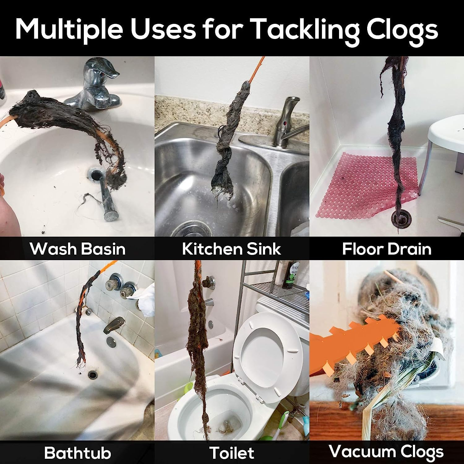 Hair Snake Tool Drain Opener Hair Clog Remover Sink Snake, 6Pcs Drain Clog Remover Tool, Drain Cleaner Hair Clog Remover, Shower Drain Clog Remover Tool, Sink Snake, Drain Hair Remover, 20 Inch/50Cm