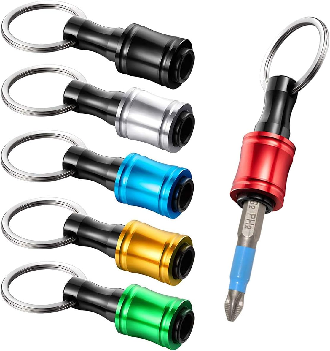 Saipe 6PCS Keychain Extension Bar Aluminum Alloy Screwdriver Bits Holder Set Portable Drill Screw Adapter Quick Release Extension Bar for 1/4Inch Hex Shank image number 4