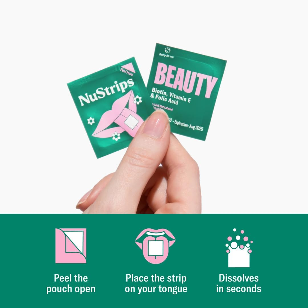 Beauty in a Strip&trade; (30 Day Supply) | Oral Strips with Biotin, Folate and Vitamin E | Fast Acting, Vegan, 100% Natural