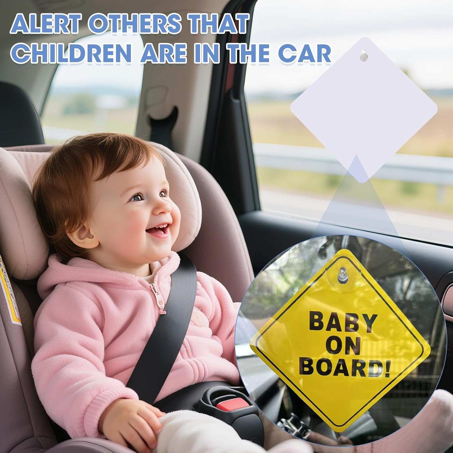 Baby on Board Car Stickers - 2Pc Reusable Safety Decals with Strong Suction Cups - 5"X5" High-Visibility Car Signs - Weatherproof & Removable for Child Safety (Yellow) image number 4