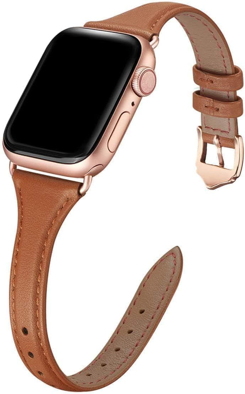 Leather Band Compatible with Apple Watch Strap Women, Genuine Leather Thin Slim Bracelet Bands for Iwatch Series 11 SE 10 9 8 7 6 5 4 3 2 1 Ultra (42Mm 41Mm 40Mm 38Mm)