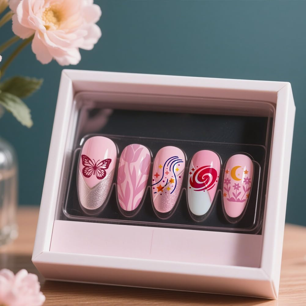 UNICRAFTALE 5Pcs Butterfly Flower Reusable Nails Stamp Flames Nails Stamping Kit Abstract Textures French Tip Nail Stamp Star Stainless Steel Nail Stamping Plates for DIY Women Gift 12X6Cm image number 2