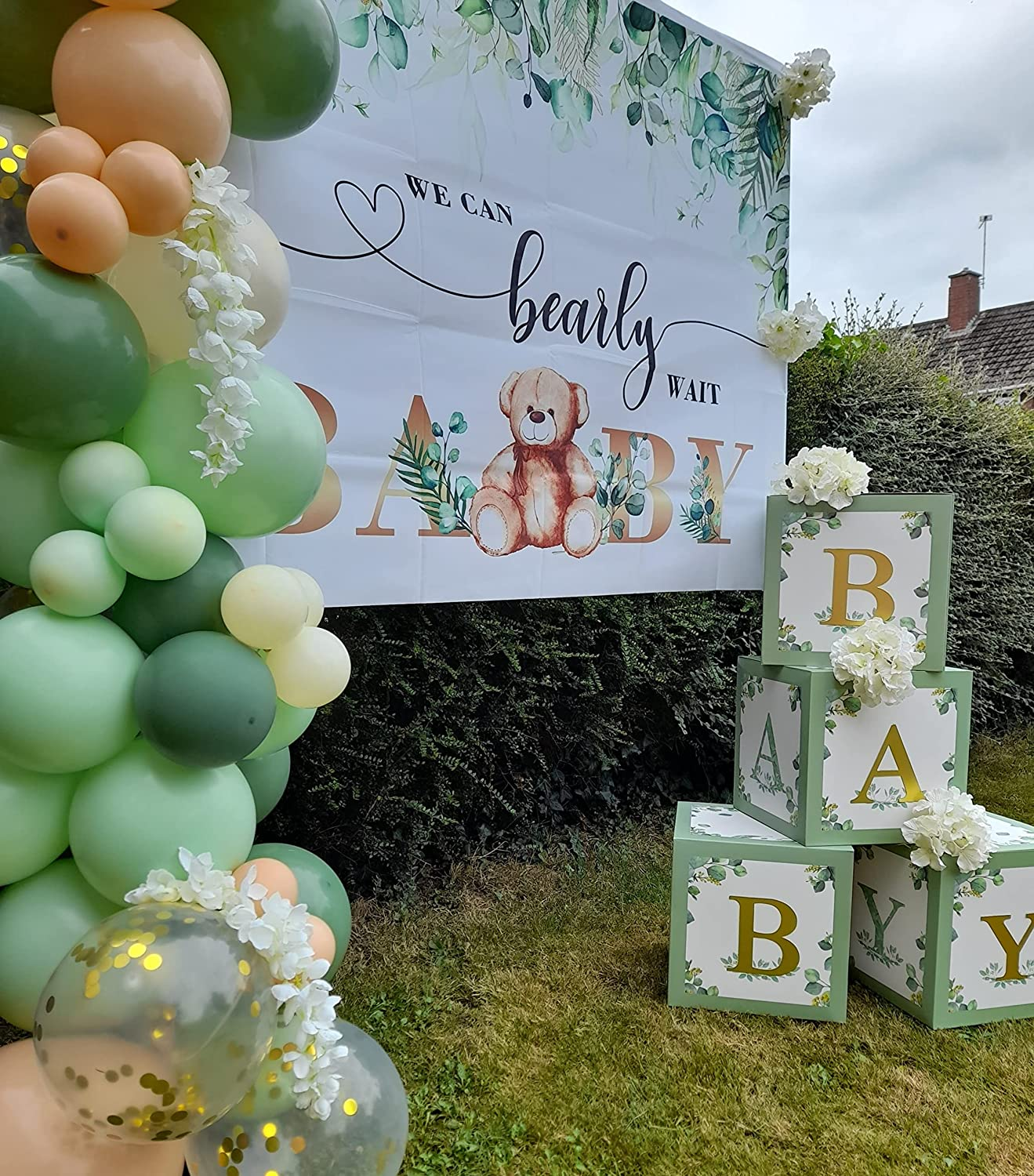 Sage Green Baby Shower Boxes for Birthday Party Decorations - 4 Large BABY Blocks with 4 Set of Gold BABY Letters,Boy Girl Baby Party Boxes for Baby Shower Backdrop,Gender Reveal Party Supplies - White image number 7