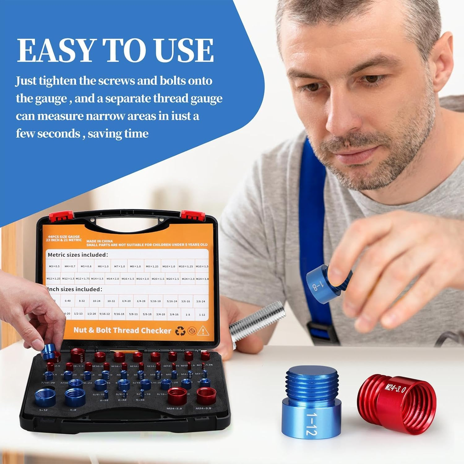 Amagogo 44Pcs Nut and Bolt Thread Checker Bolt and Nut Identifier Gauge Box Male/Female Gauges image number 5