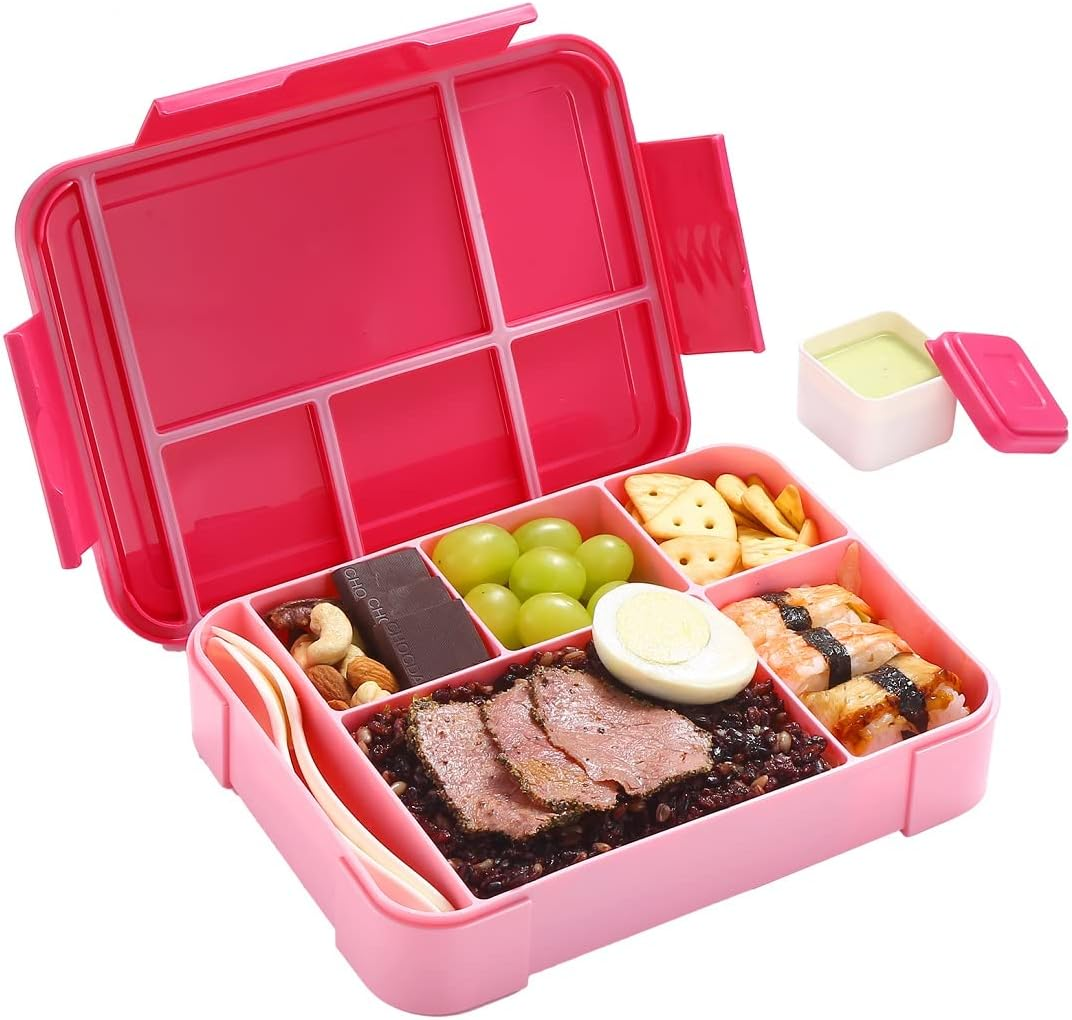 Inngly Children'S Lunch Box with 5 Compartments - 1.3L BPA Free Bento Box, Leak-Proof, Durable, Microwave & Dishwasher Safe, Includes Fork & Spoon, 9X6.7X1.9 Inches