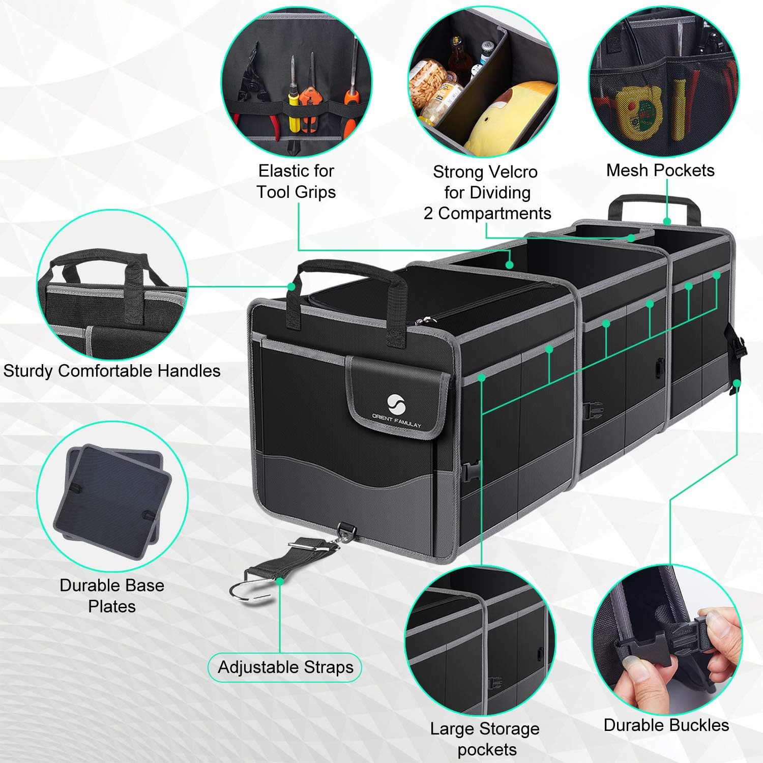 Trunk Organizer with Cooler, Collapsible Trunk Storage Container with Non Slip Bottom Strips, Large Multi-Compartment Waterproof Car Trunk Organizer Groceries for Vehicle Sedan, Suv, Truck,Van(Black) image number 5