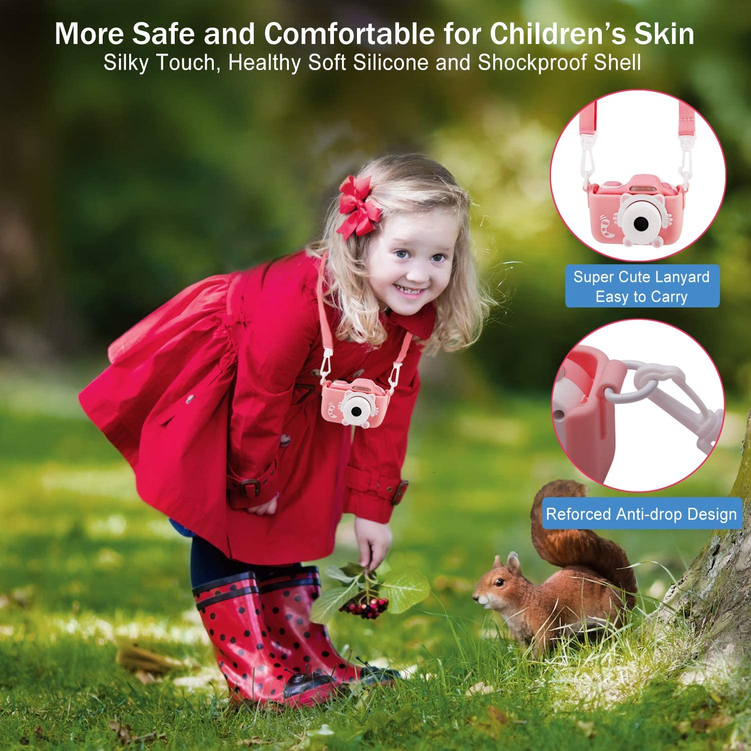 Bluefire 16MP HD Digital Camera for Kids, 2In IPS Screen Children Selfie Camera with Cartoon Silicone Cover & 32GB SD Card, Christmas/Birthday 4-11 Year Old Boys & Girls(Pink) image number 4