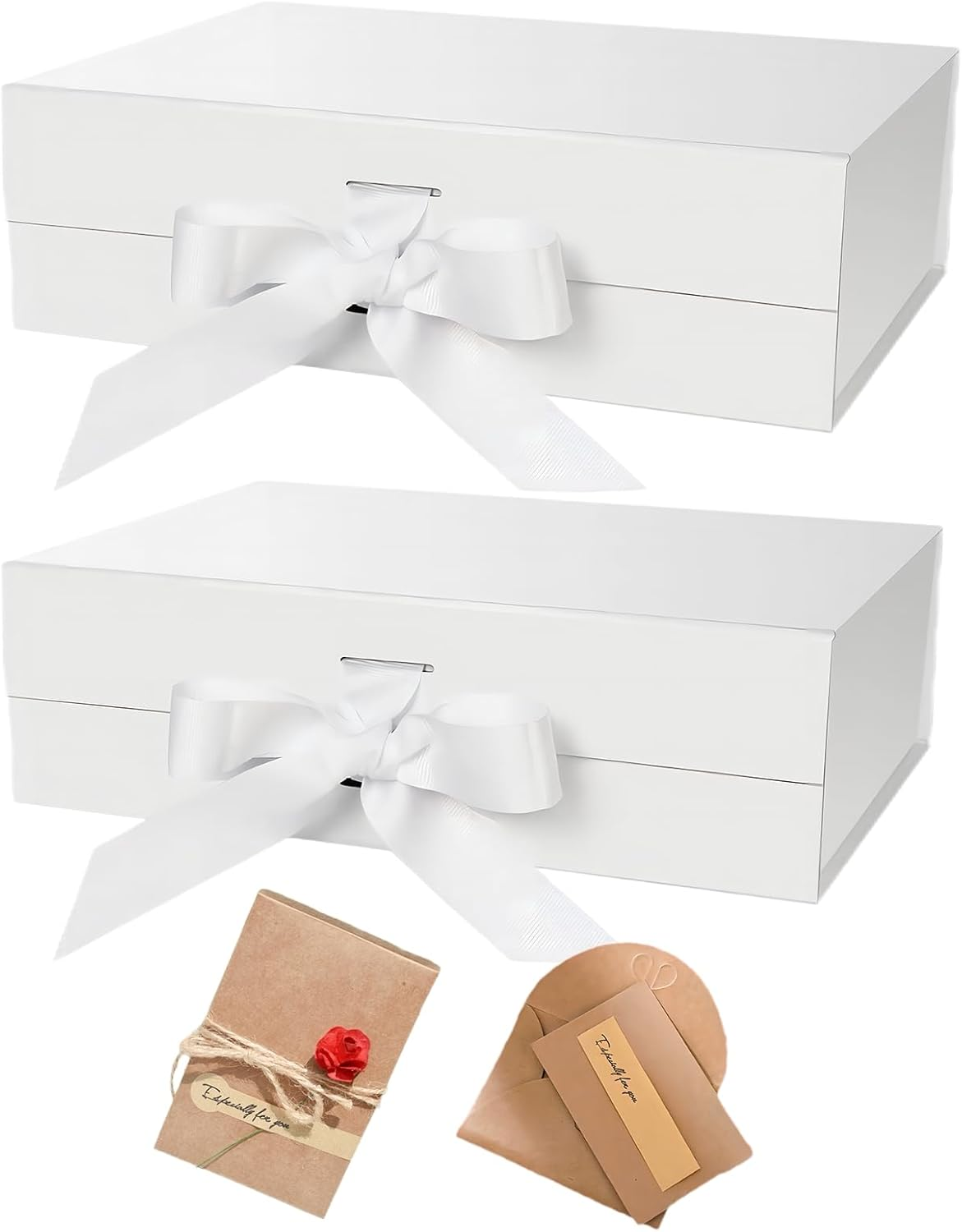 MAIHUO Black Gift Boxs, Magnetic Box with Lid, 22 X 16 X 8.8 Cm Cardstock Gifts Box,With Ribbon and Rose Card