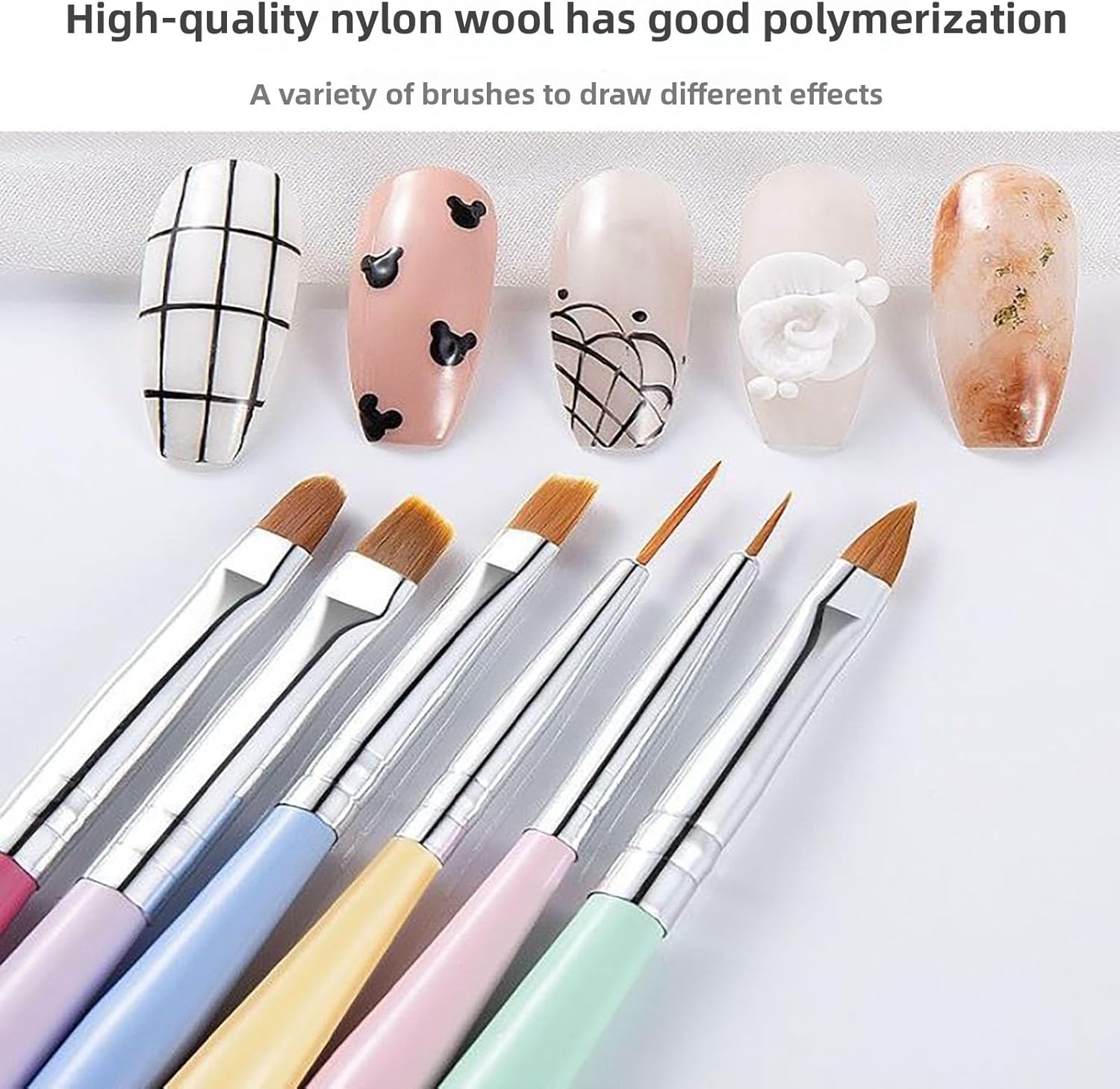 SOVYOULIVE 6 PCS Nail Art Brushes Set,Premium Kit for Gel Polish, 3D Design, Extension Building, and Detailed Painting | Salon & DIY Use